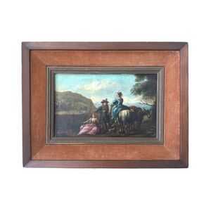 Painting Antique Dutch Oil On Canvas Ladies Fine Art 18th Century Framed Baroque